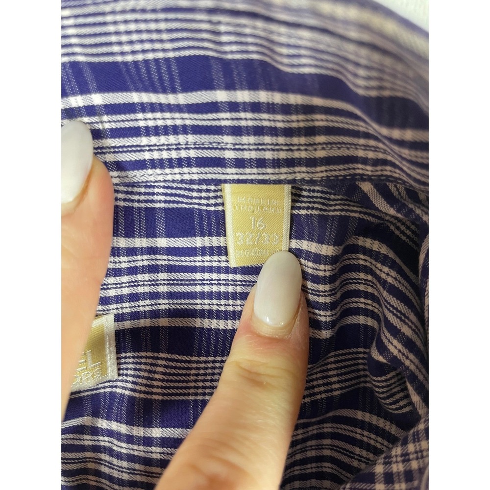 michael kors mens 100% cotton plaid button down 16 32/33 preppy old money - Picture 8 of 9